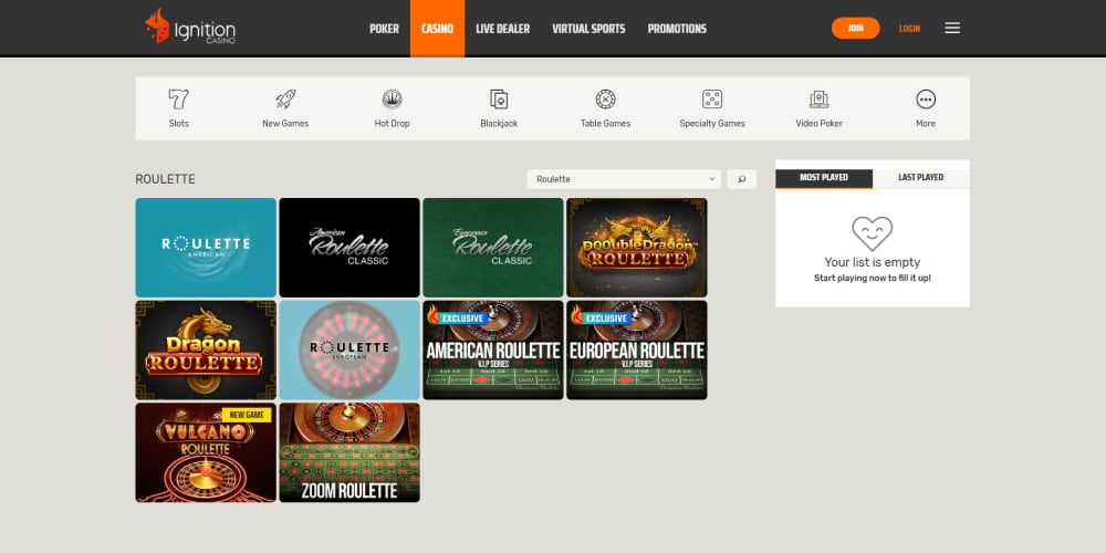 Ignition casino roulette games