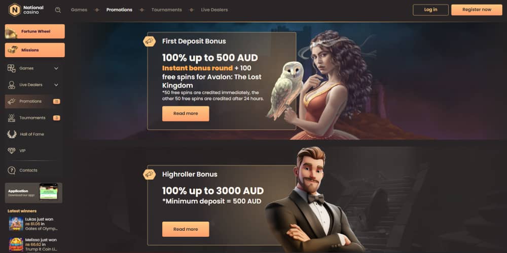 National Casino bonuses