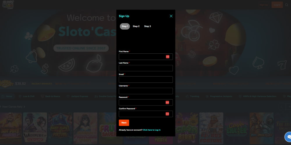 Sloto'Cash registration