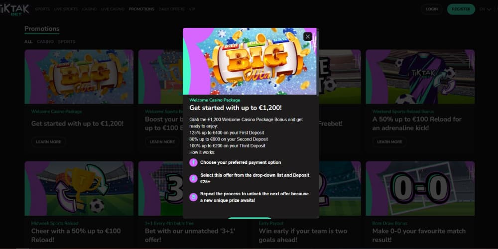 TikTak Bet bonus