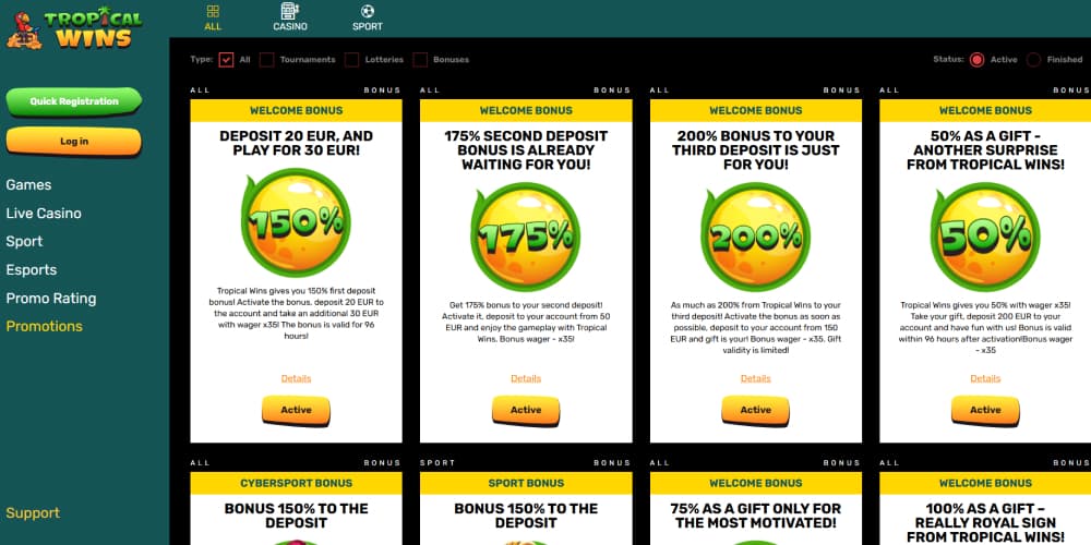 Tropical Wins bonuses